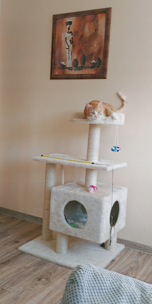 Dep-Mal Drapak dla kota 110 cm z budką dla dużych kotów Maine Coon, nr 017B – beżowy