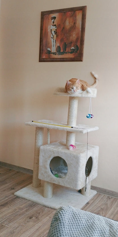 Dep-Mal Drapak dla kota 110 cm z budką dla dużych kotów Maine Coon, nr 017B – beżowy