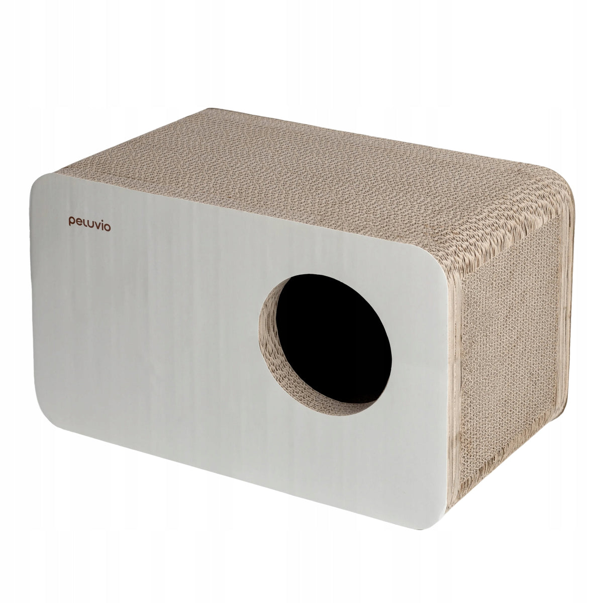 Peluvio Drapak tekturowy dla kota – domek kartonowy, legowisko i kryjówka do 60 cm, beżowy