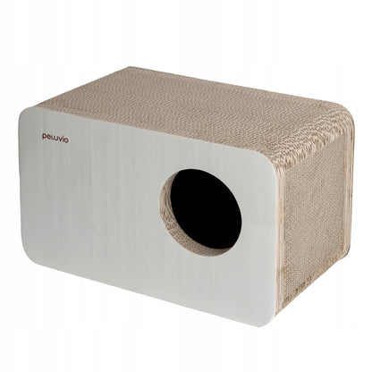 Peluvio Drapak tekturowy dla kota – domek kartonowy, legowisko i kryjówka do 60 cm, beżowy