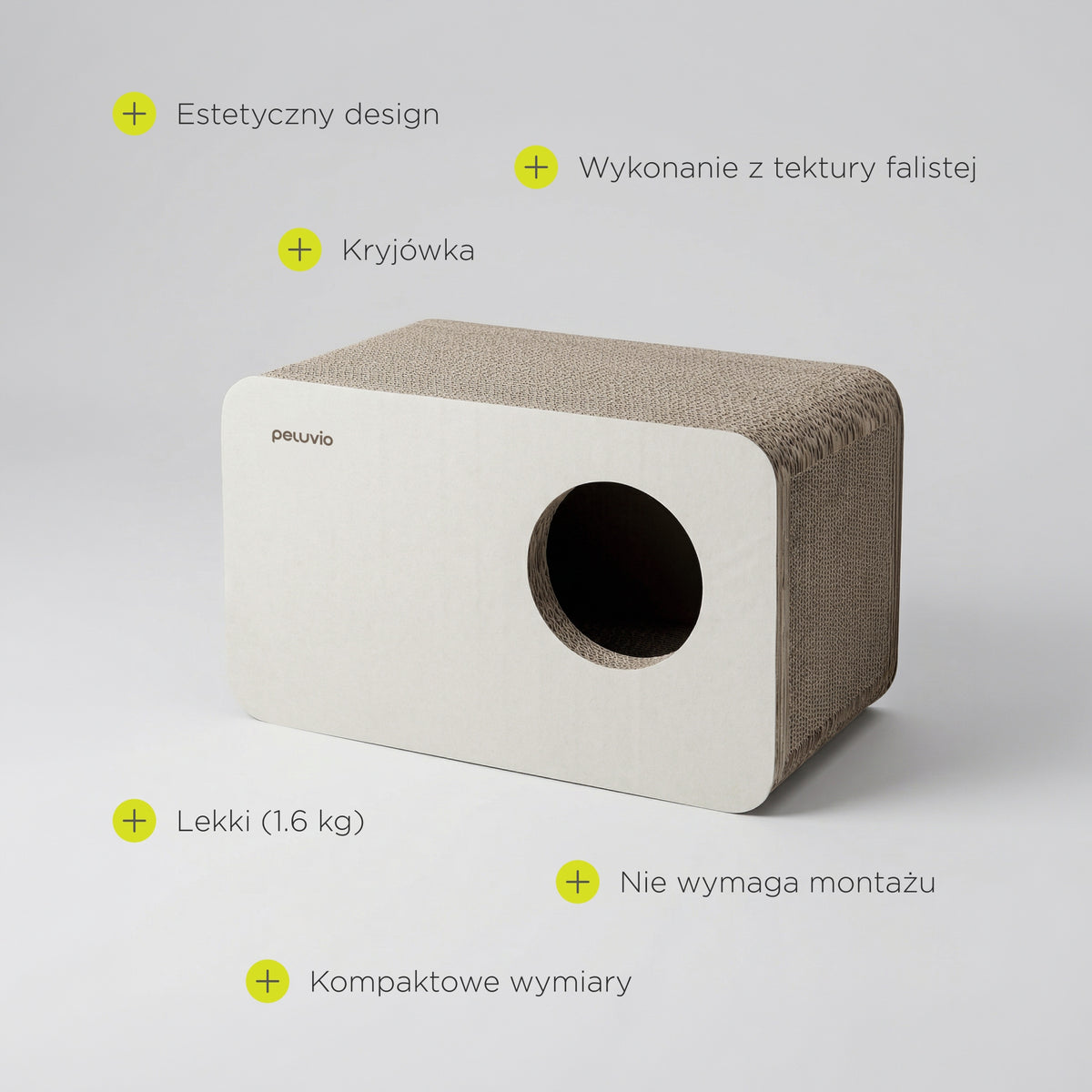 Peluvio Drapak tekturowy dla kota – domek kartonowy, legowisko i kryjówka do 60 cm, beżowy