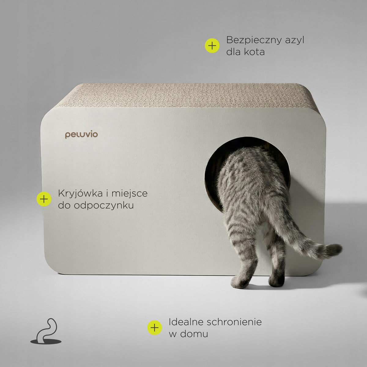 Peluvio Drapak tekturowy dla kota – domek kartonowy, legowisko i kryjówka do 60 cm, beżowy
