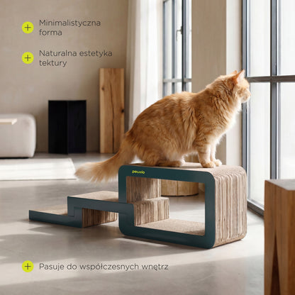 Peluvio Clawy drapak tekturowy dla kota modułowy z legowiskiem, 3 moduły – niebieski