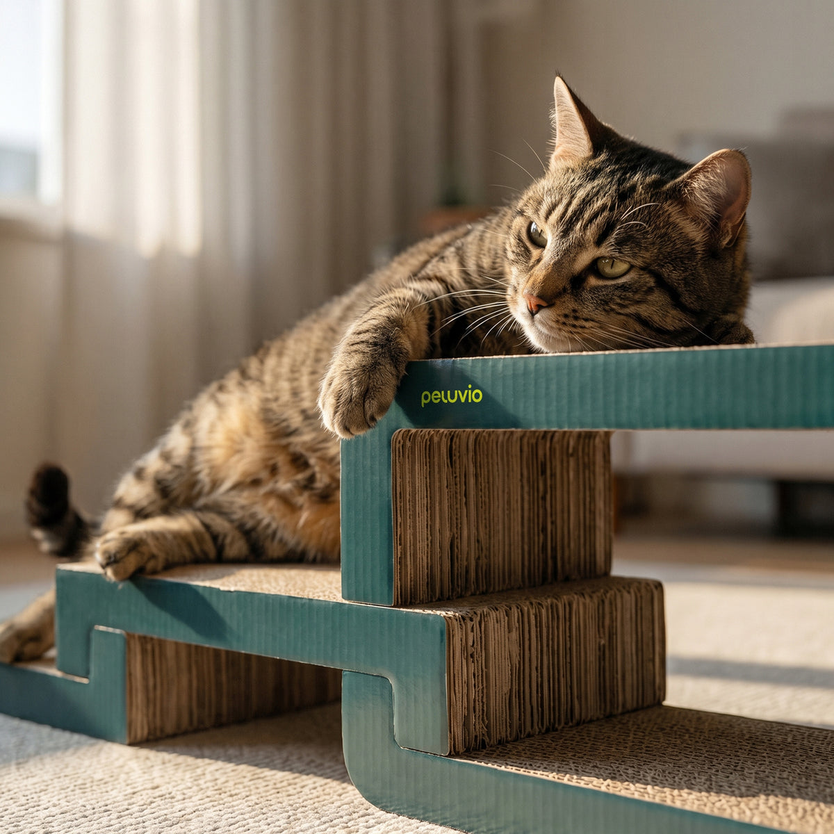 Peluvio Clawy drapak tekturowy dla kota modułowy z legowiskiem, 3 moduły – niebieski