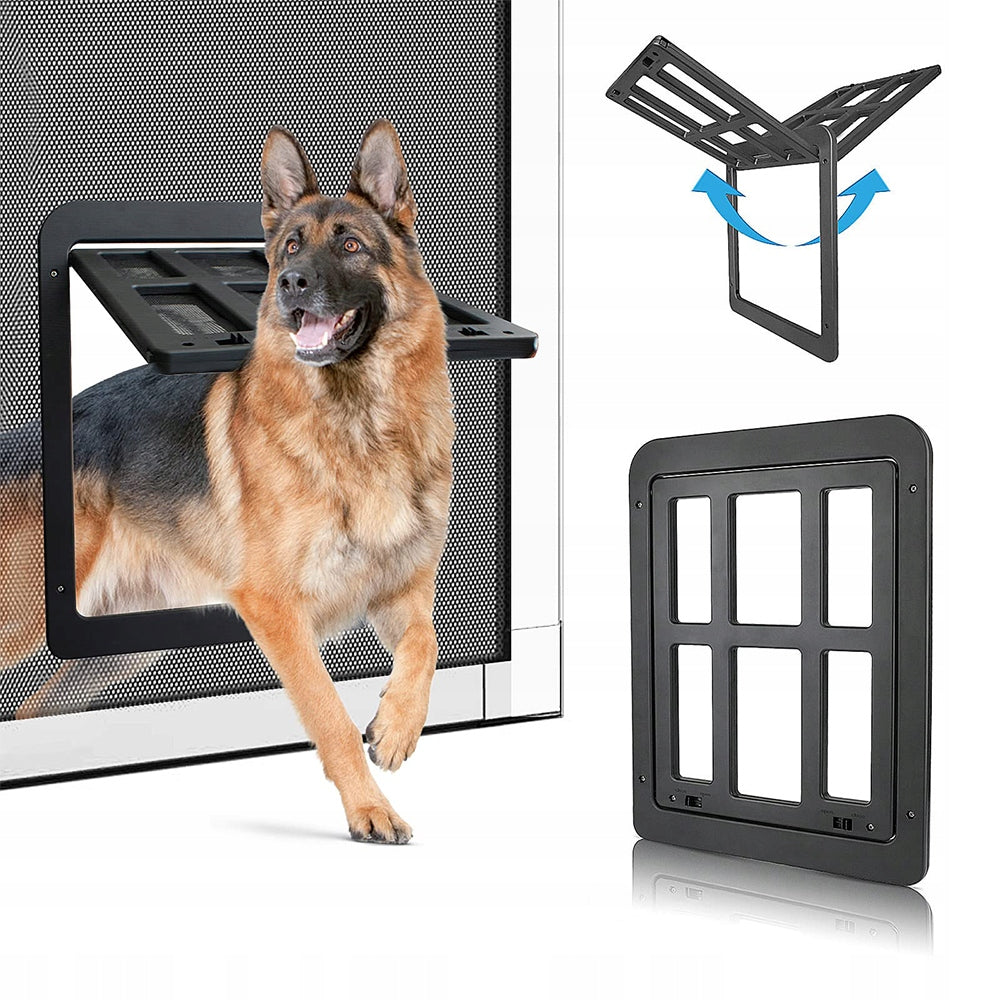 Drzwiczki dla psa i kota z klapą 34x44 cm, wahadłowe z magnesem i zamkami – czarne
