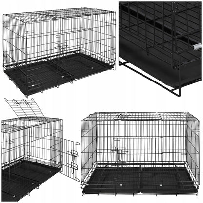 Klatka kennelowa dla psa 107 x 71 x 78 cm, metalowa, składana z tacką – czarna