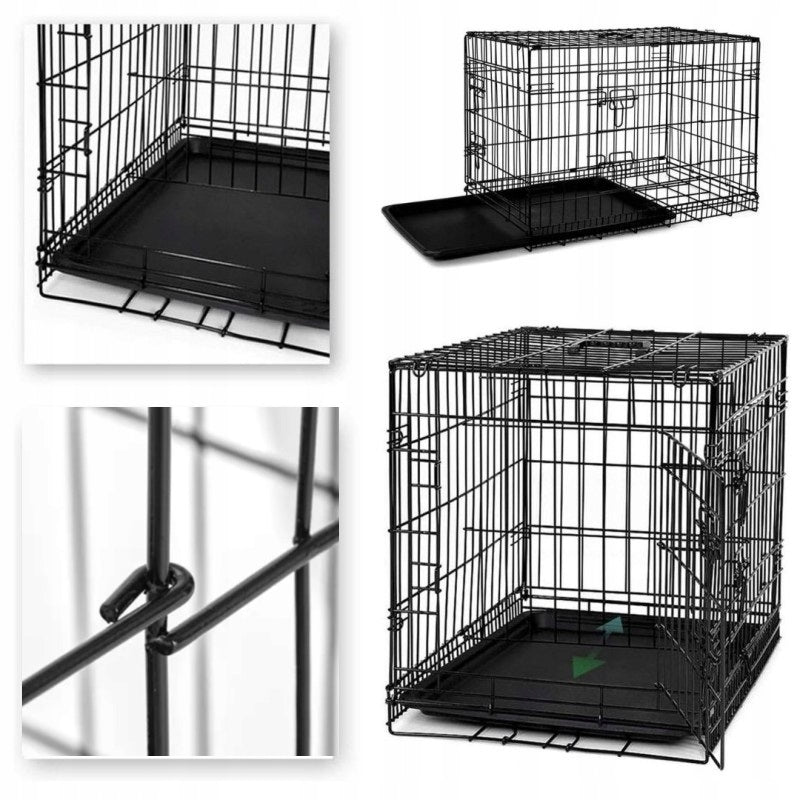 Klatka kennelowa dla psa 107 x 71 x 78 cm, metalowa, składana z tacką – czarna