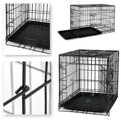 Klatka kennelowa dla psa 107 x 71 x 78 cm, metalowa, składana z tacką – czarna