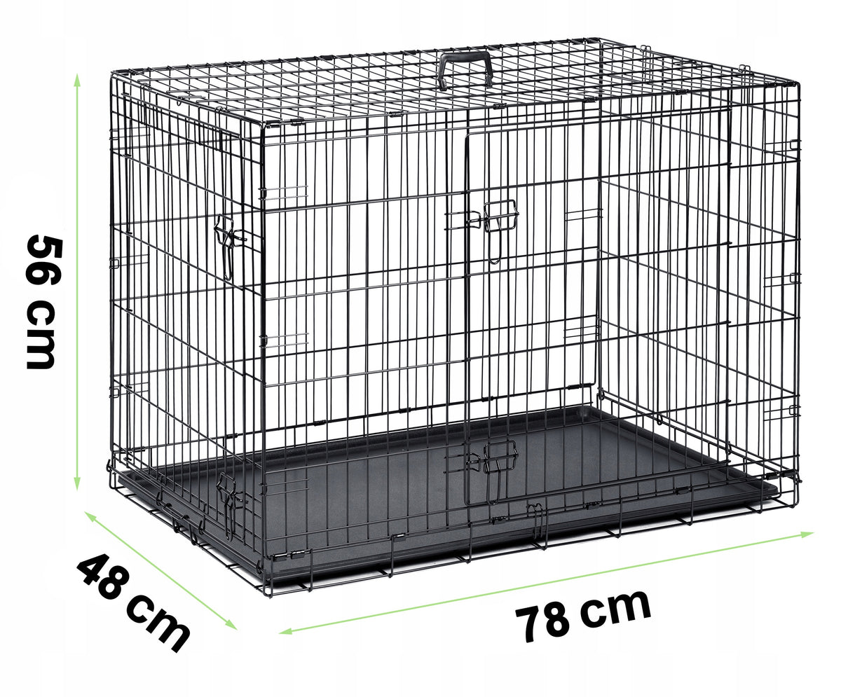 GLOBANI Klatka kennelowa metalowa dla psa 76x46x53 cm – składana, dwoje drzwi, rozmiar M