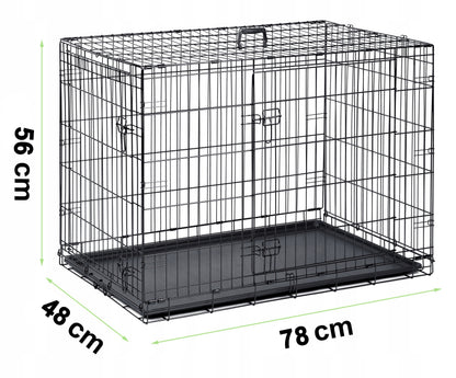 GLOBANI Klatka kennelowa metalowa dla psa 76x46x53 cm – składana, dwoje drzwi, rozmiar M