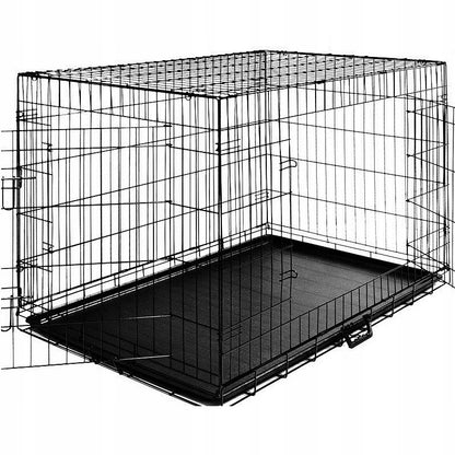AML Klatka metalowa dla psa 108x70x77 cm z dwojgiem drzwi i wysuwaną podłogą – czarna