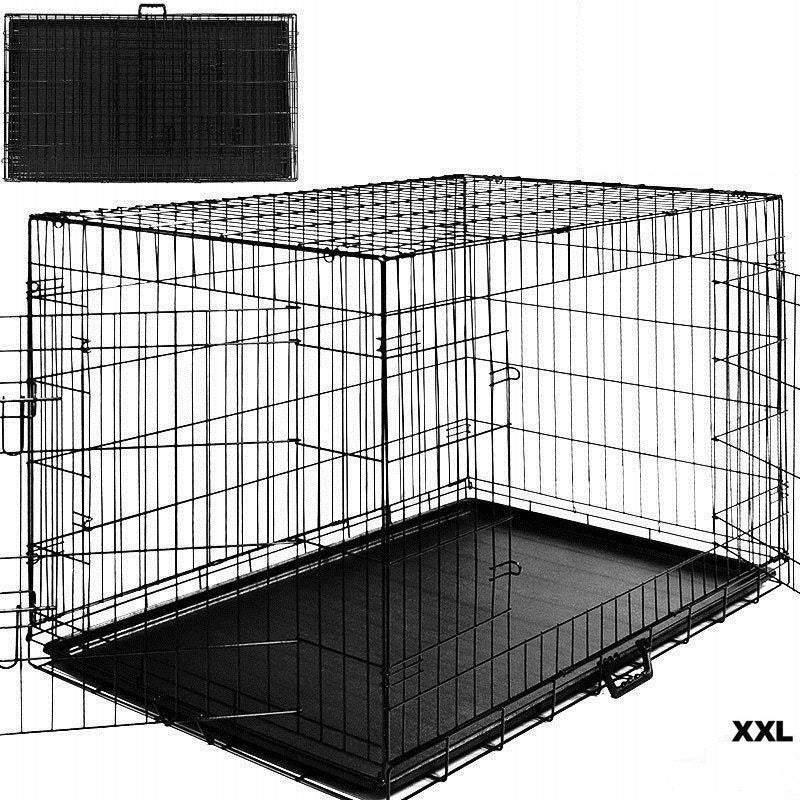 AML Duża klatka metalowa dla psa 122x76x83 cm z dwojgiem drzwi i podłogą – czarna