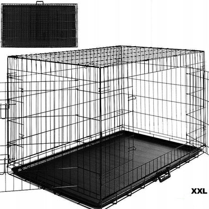 AML Duża klatka metalowa dla psa 122x76x83 cm z dwojgiem drzwi i podłogą – czarna