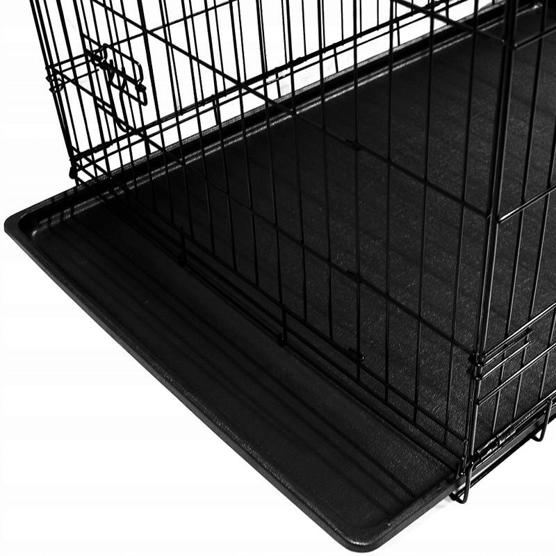AML Duża klatka metalowa dla psa 122x76x83 cm z dwojgiem drzwi i podłogą – czarna