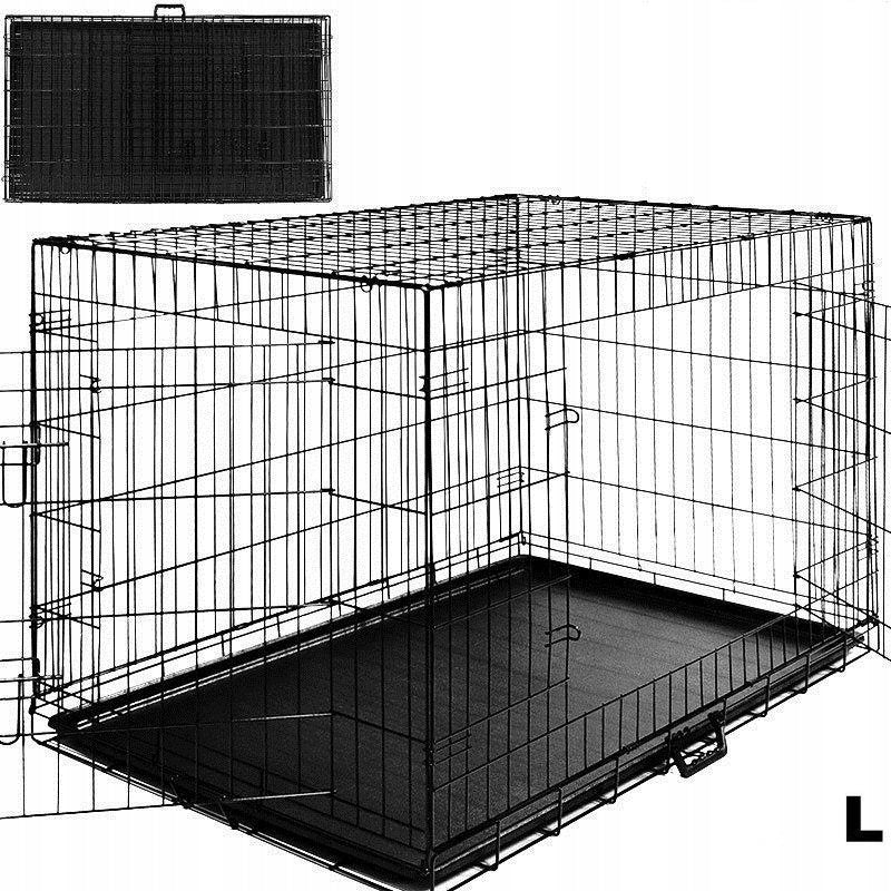 AML Klatka dla psa metalowa 90x56x63 cm składana z dwoma wejściami i podłogą – czarna