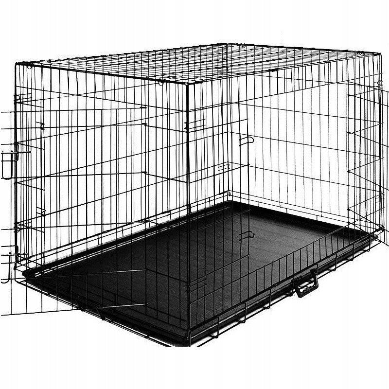 AML Klatka dla psa metalowa 90x56x63 cm składana z dwoma wejściami i podłogą – czarna