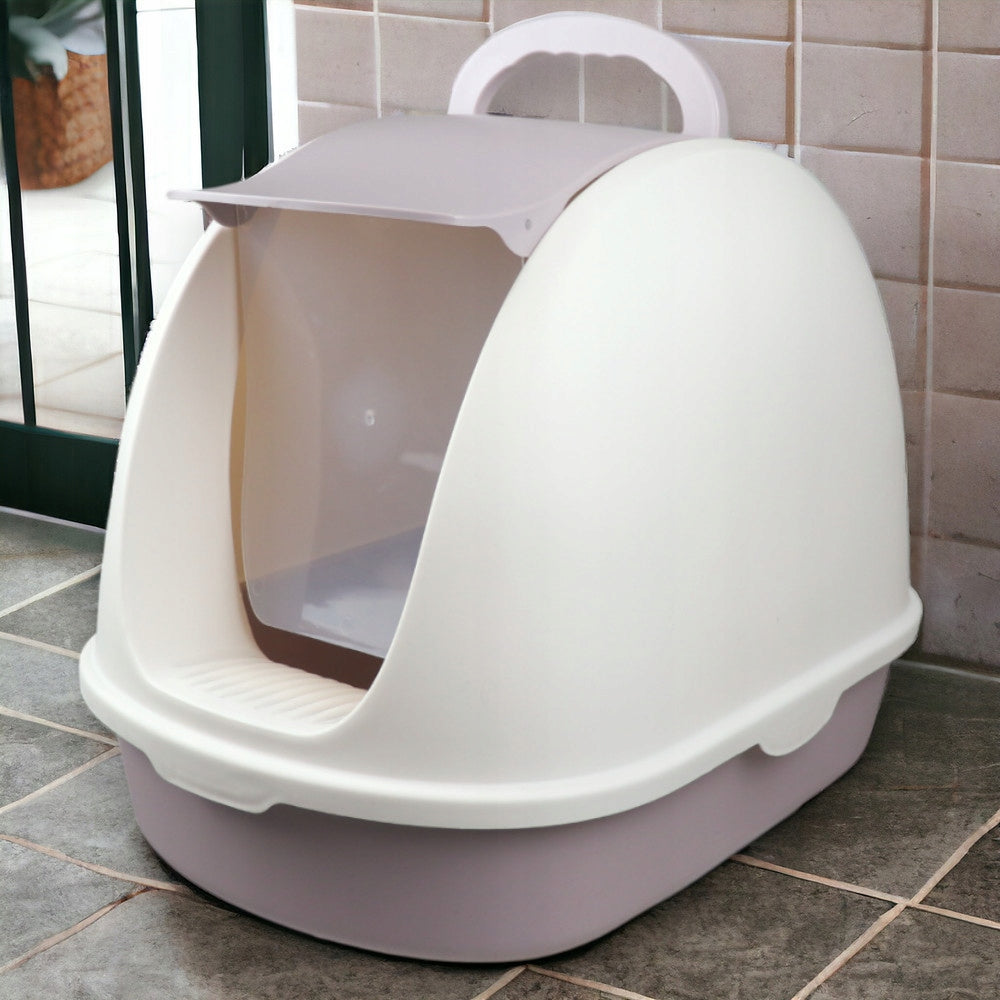 Dogguru Roxy kuweta zamknięta dla kota 56 x 39 x 42 cm z klapką i łopatką – beżowa