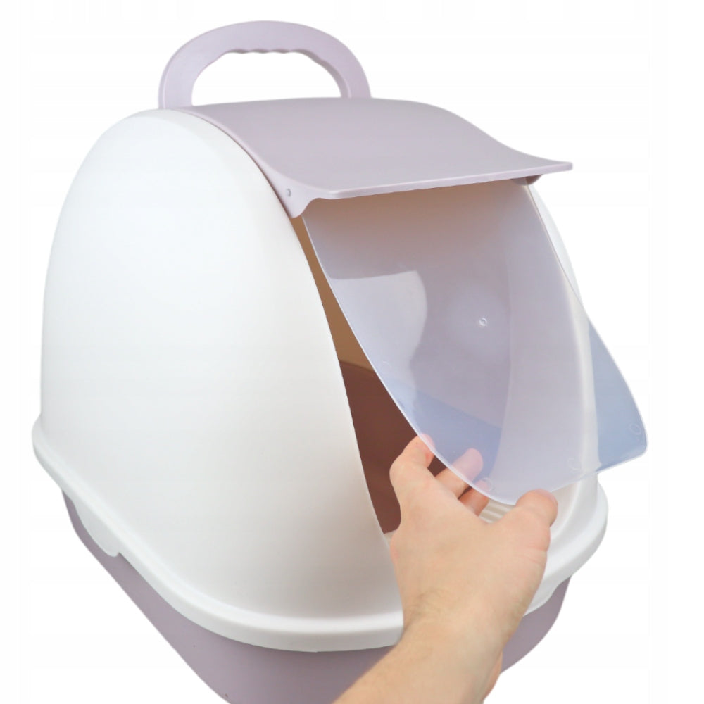 Dogguru Roxy kuweta zamknięta dla kota 56 x 39 x 42 cm z klapką i łopatką – beżowa