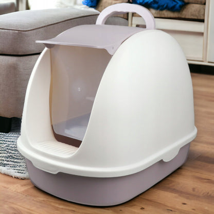 Dogguru Roxy kuweta zamknięta dla kota 56 x 39 x 42 cm z klapką i łopatką – beżowa