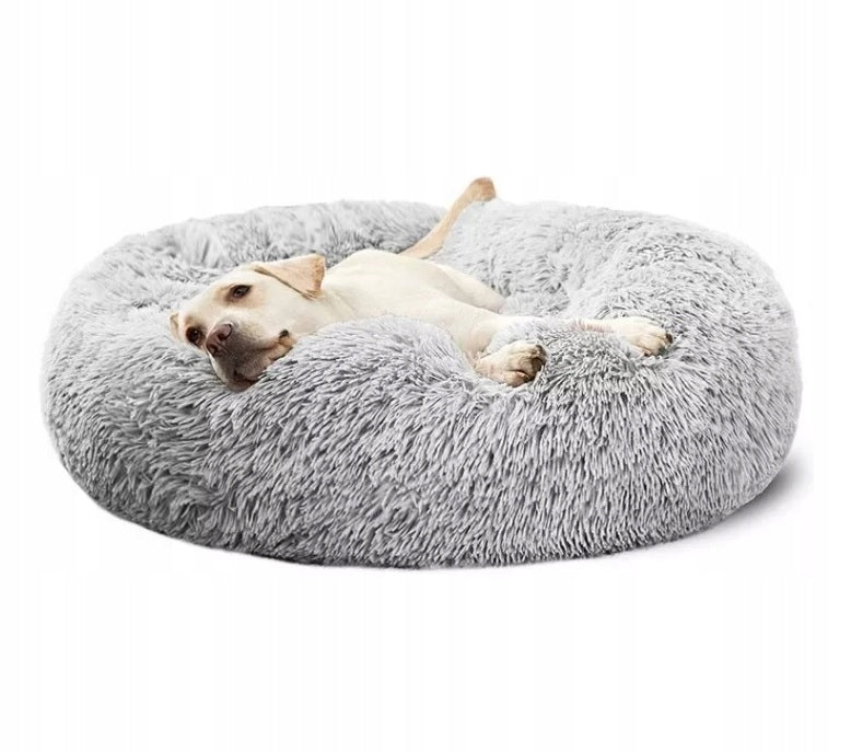 Legowisko dla psa okrągłe 80 cm XL puszyste z antypoślizgowym dnem – jasnoszare
