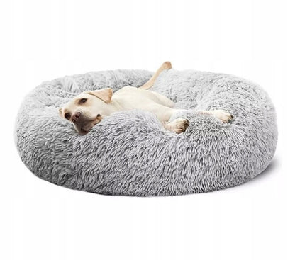 Legowisko dla psa okrągłe 80 cm XL puszyste z antypoślizgowym dnem – jasnoszare