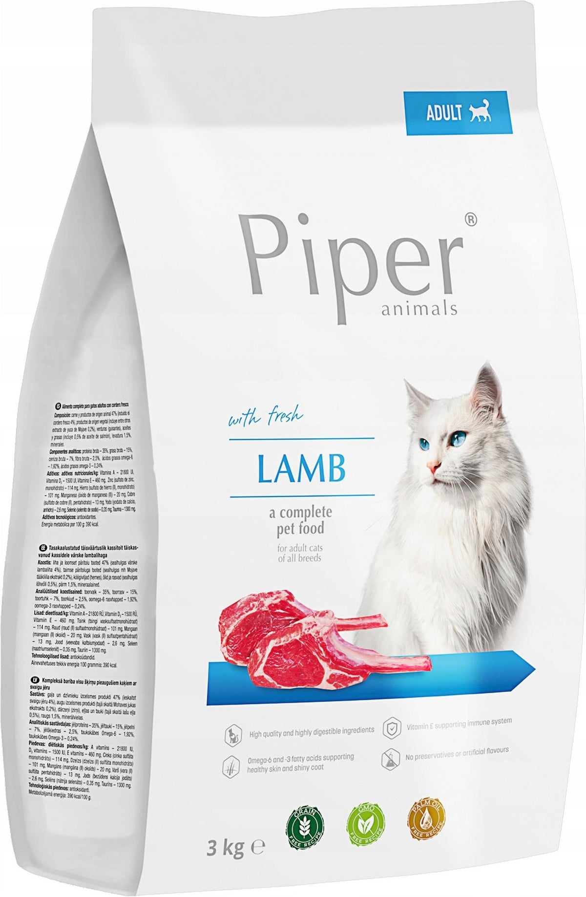 Piper Animals sucha karma dla kota z jagnięciną 3 kg – bezzbożowa, dla dorosłych kotów
