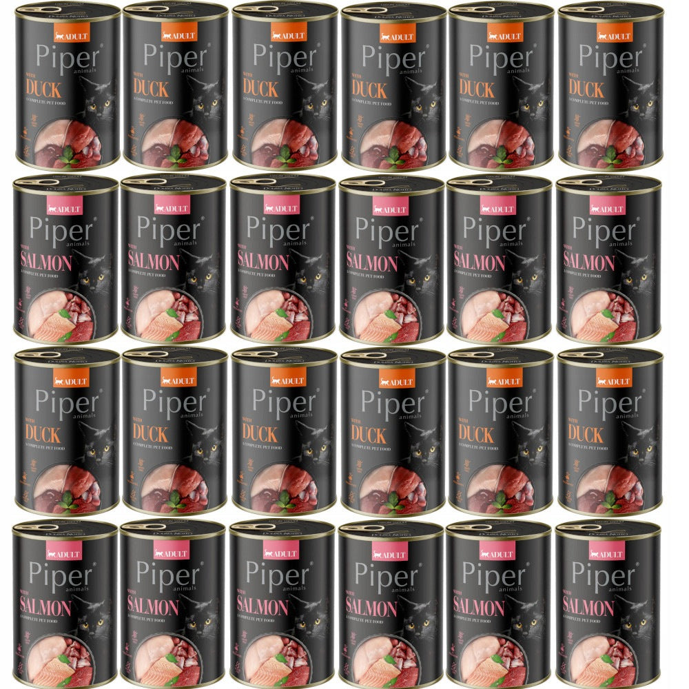 Piper Animals mokra karma dla kota dorosłego bezzbożowa 24x400 g – mix łosoś i kaczka