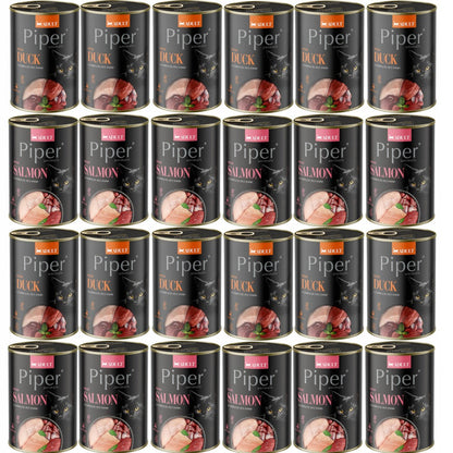 Piper Animals mokra karma dla kota dorosłego bezzbożowa 24x400 g – mix łosoś i kaczka