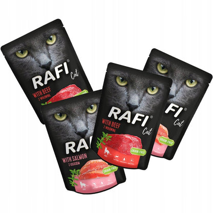 Rafi Mokra karma dla kota bezzbożowa 20 x 300 g – mix smaków łosoś i wołowina