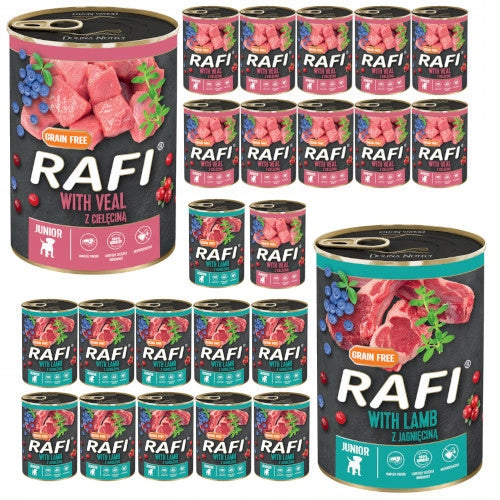 Dolina Noteci Rafi Junior mokra karma dla szczeniąt bezzbożowa 24 x 400 g – mix smaków