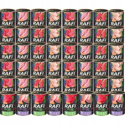 Rafi karma mokra dla psa bezzbożowa 48 x 400 g – puszki dla dorosłych psów, mix smaków