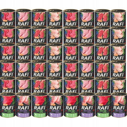 Rafi karma mokra dla psa bezzbożowa 48 x 400 g – puszki dla dorosłych psów, mix smaków