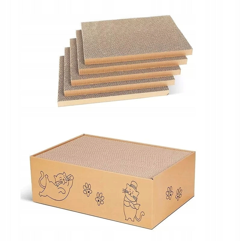 Drapak dla kota z kartonu 42 x 25 x 13 cm – legowisko z 5 wymiennymi wkładami, brązowy