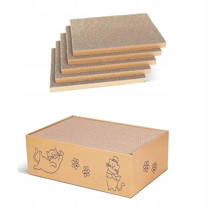 Drapak dla kota z kartonu 42 x 25 x 13 cm – legowisko z 5 wymiennymi wkładami, brązowy