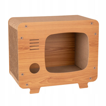 Petsona Drapak dla kota z kartonu domek telewizor DK-014 z legowiskiem – beżowy