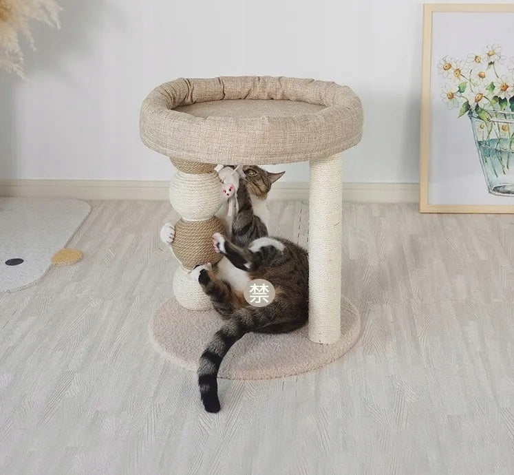 BestHurt Drapak dla kota 45 cm z legowiskiem i sizalem – 2 poziomy, dla kociąt, beżowy