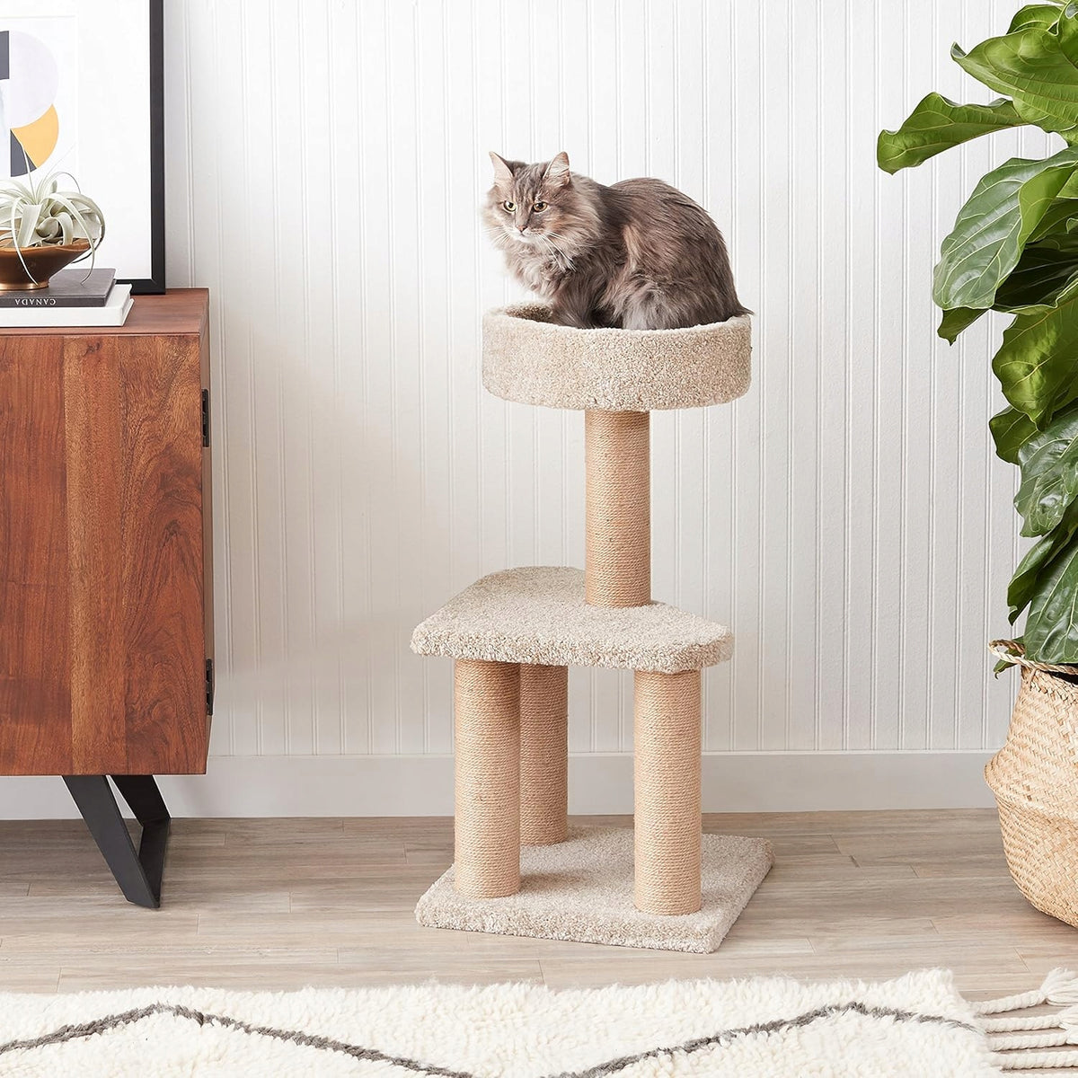 Amazon Basics drapak dla kota 80 cm z dwiema platformami i słupkami z sizalu – beżowy