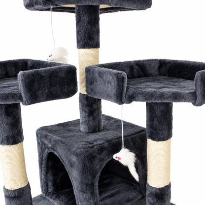 Drapak dla kota wysoki 170 cm z 2 domkami, 3 platformami i drabinkami – szary