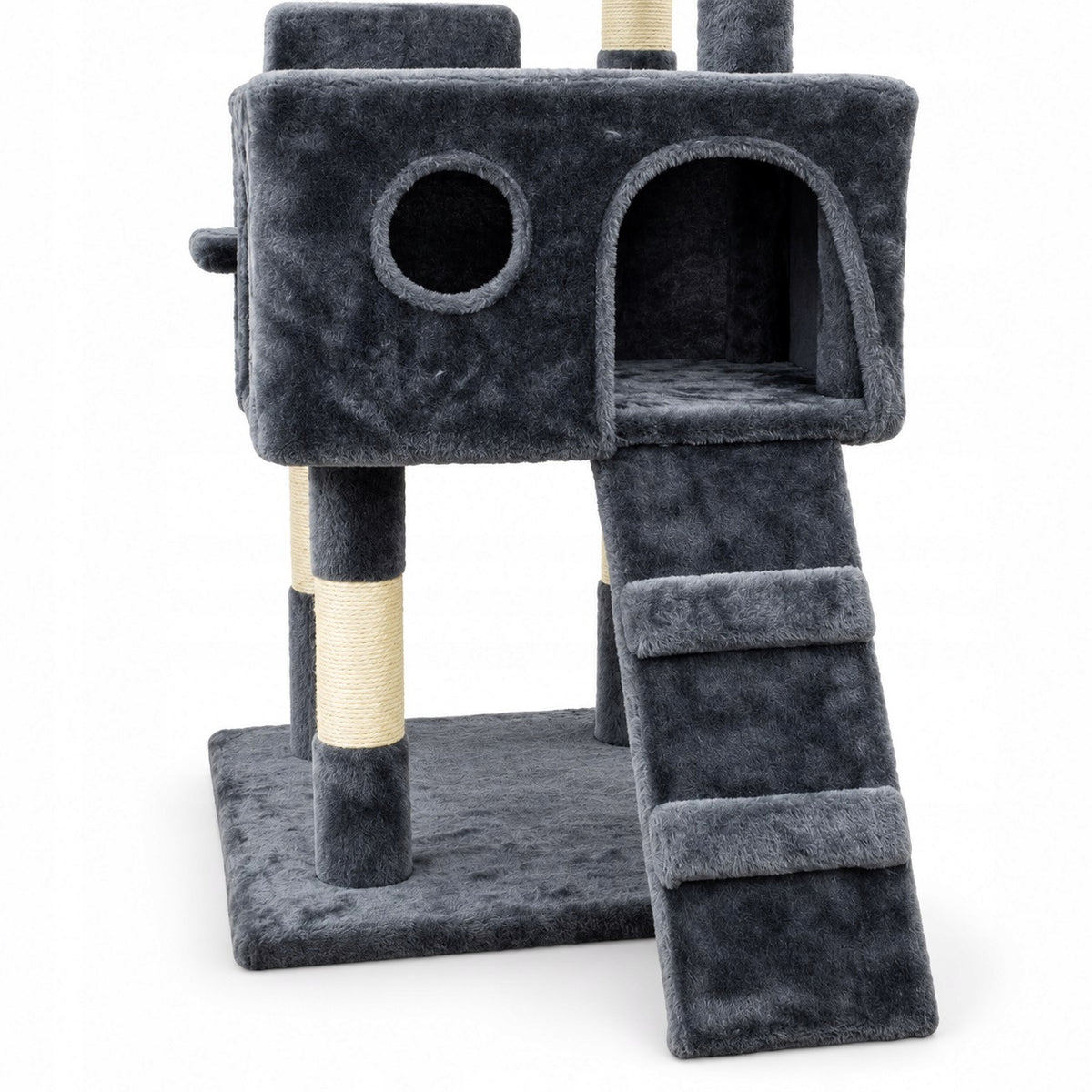 Drapak dla kota wysoki 170 cm z 2 domkami, 3 platformami i drabinkami – szary