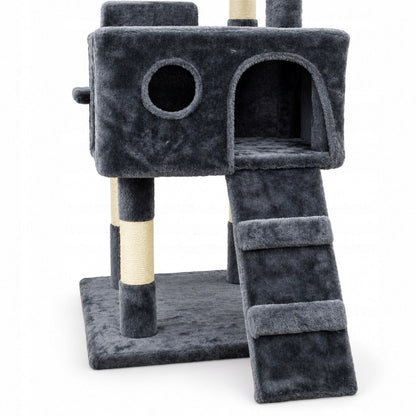 Drapak dla kota wysoki 170 cm z 2 domkami, 3 platformami i drabinkami – szary