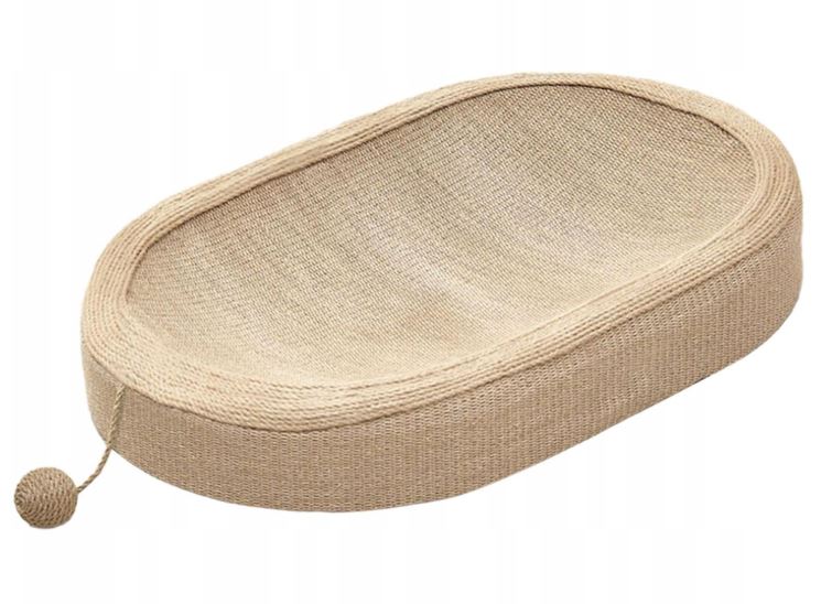 Drapak dla kota z legowiskiem 2w1 z sizalu, owalny 57 x 36 cm, z piłeczką – beżowy