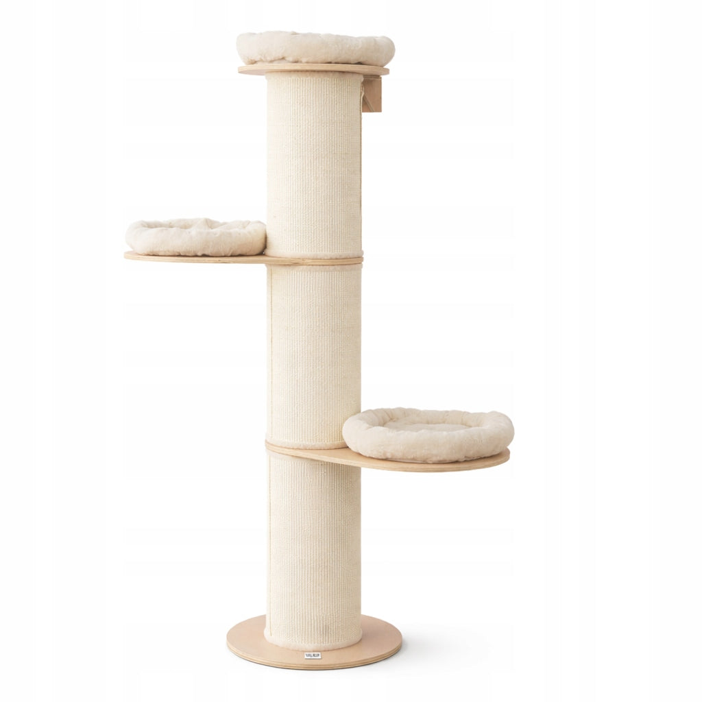 Oh!MyCat Drapak dla kota wysoki 182 cm z pniem Ø30 cm i 3 legowiskami – beżowy