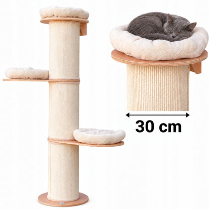 Oh!MyCat Drapak dla kota wysoki 182 cm z pniem Ø30 cm i 3 legowiskami – beżowy