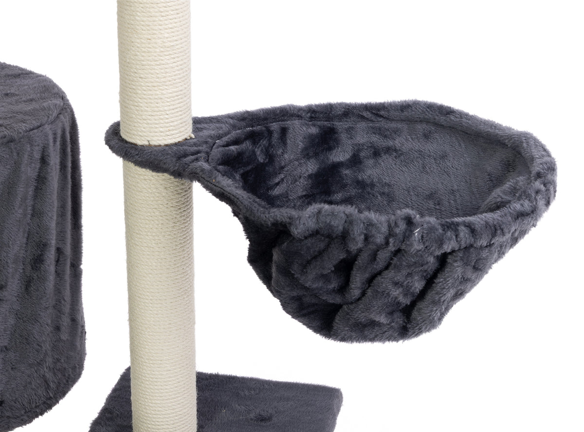 Drapak dla kota wysoki 138 cm wielopoziomowy z domkiem, hamakiem i sizalem – ciemnoszary
