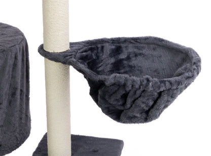 Drapak dla kota wysoki 138 cm wielopoziomowy z domkiem, hamakiem i sizalem – ciemnoszary