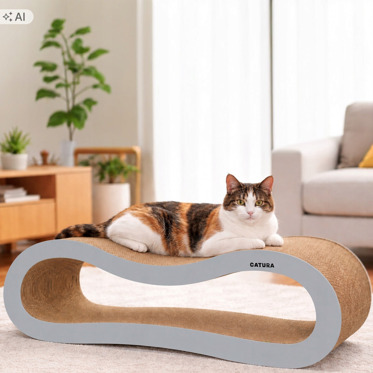 Drapak dla kota kartonowy fala 65 × 24 × 21 cm z tektury falistej – leżak, biały