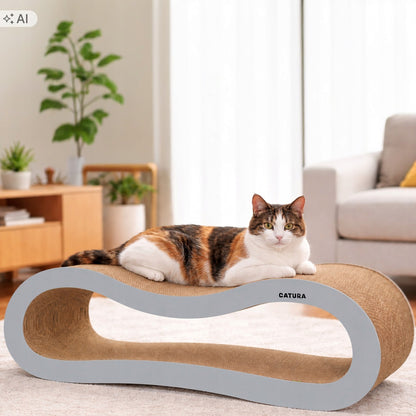 Drapak dla kota kartonowy fala 65 × 24 × 21 cm z tektury falistej – leżak, biały