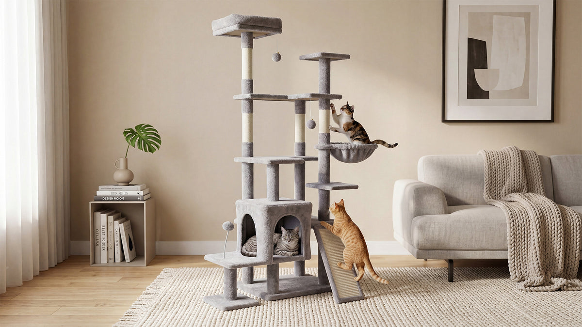 Rebel Animals Drapak dla kota 152 cm z legowiskami i 4 słupkami sizalowymi – szary