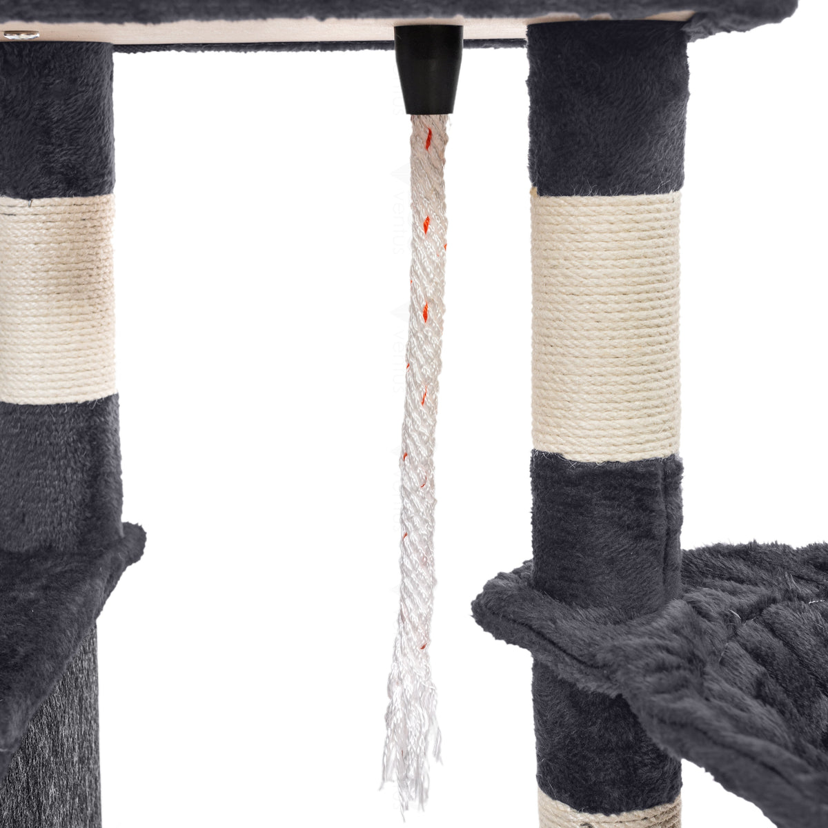 Drapak dla kota 115 cm z budką i legowiskiem – 5 poziomów, sizal, zabawki, szary