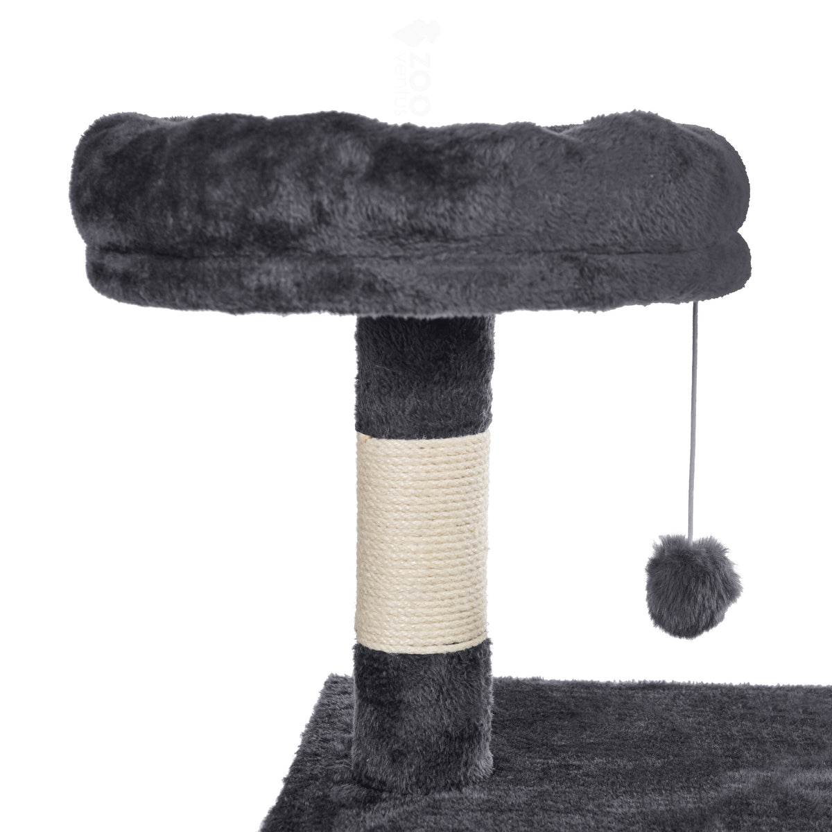Drapak dla kota 115 cm z budką i legowiskiem – 5 poziomów, sizal, zabawki, szary